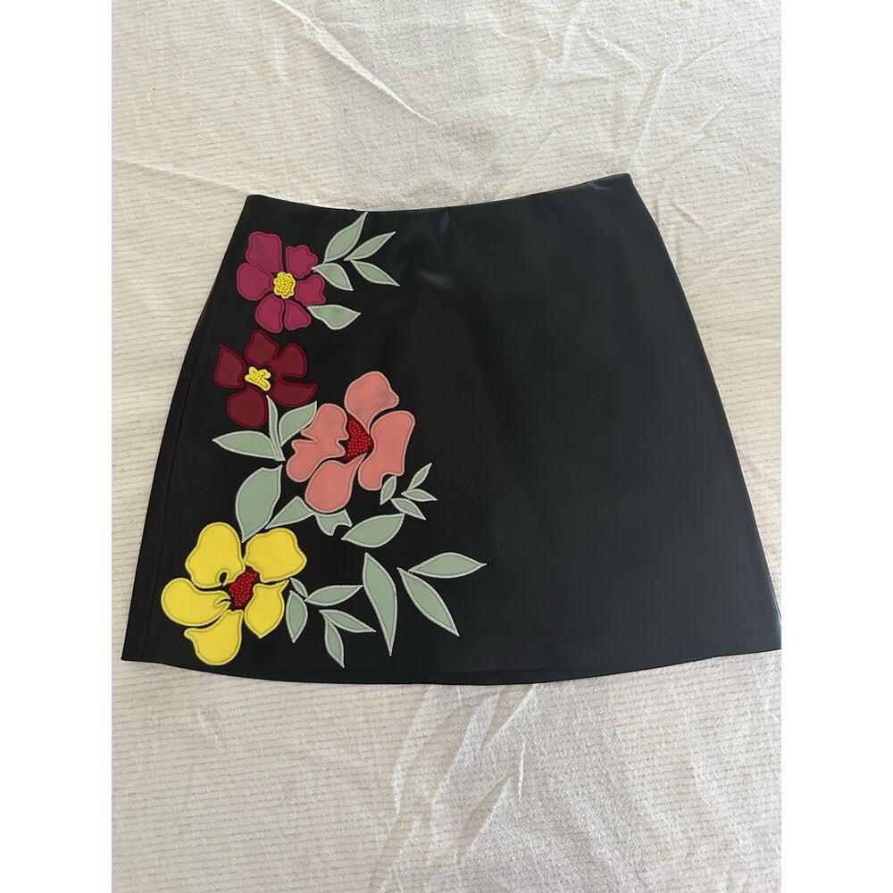 Alice + Olivia Riley Women's Embroidered Vegan Leather Miniskirt Size 0